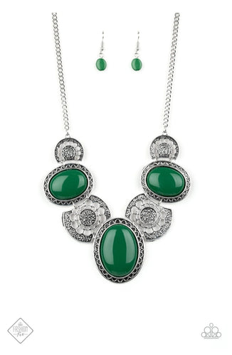 Paparazzi The Medallion-aire - Green Set - Necklaces - My New Jewelry Box